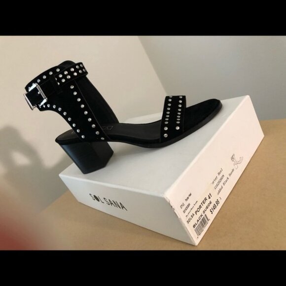 NIB Sol Sana Studded Black Suede Heeled Sandals - Picture 9 of 10